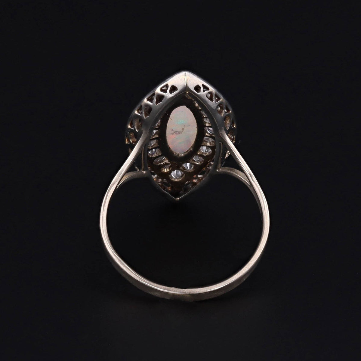Antique Opal and Diamond Navette Ring of Platinum - Trademark Antiques