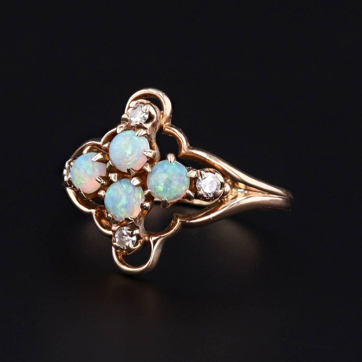 Antique Opal and Diamond Ring of 10k Gold - Trademark Antiques