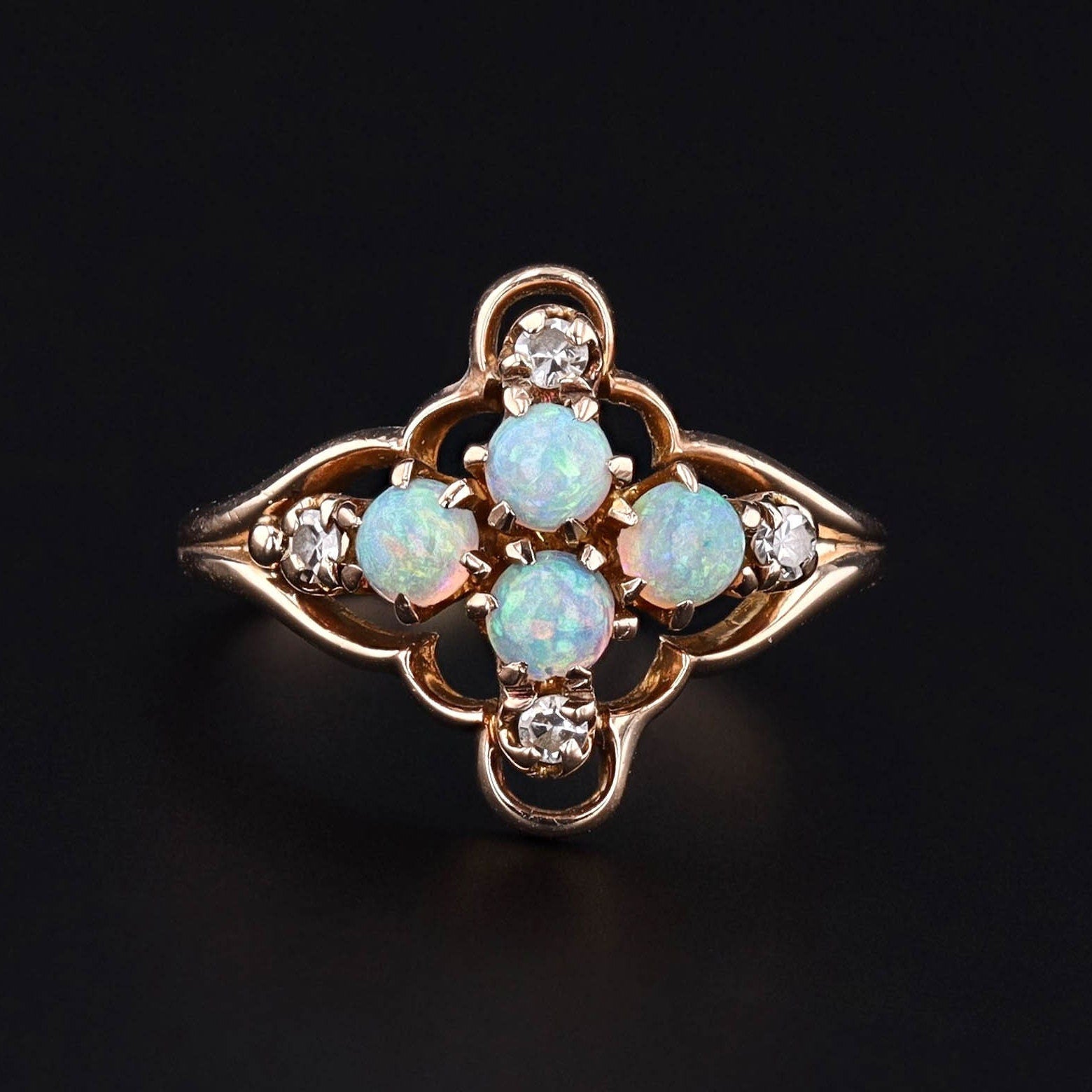 Antique Opal and Diamond Ring of 10k Gold - Trademark Antiques