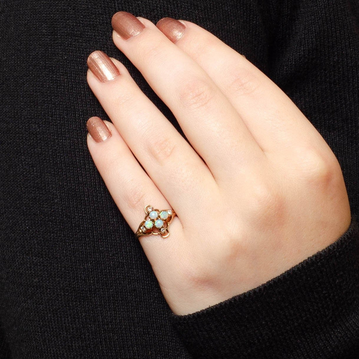 Antique Opal and Diamond Ring of 10k Gold - Trademark Antiques