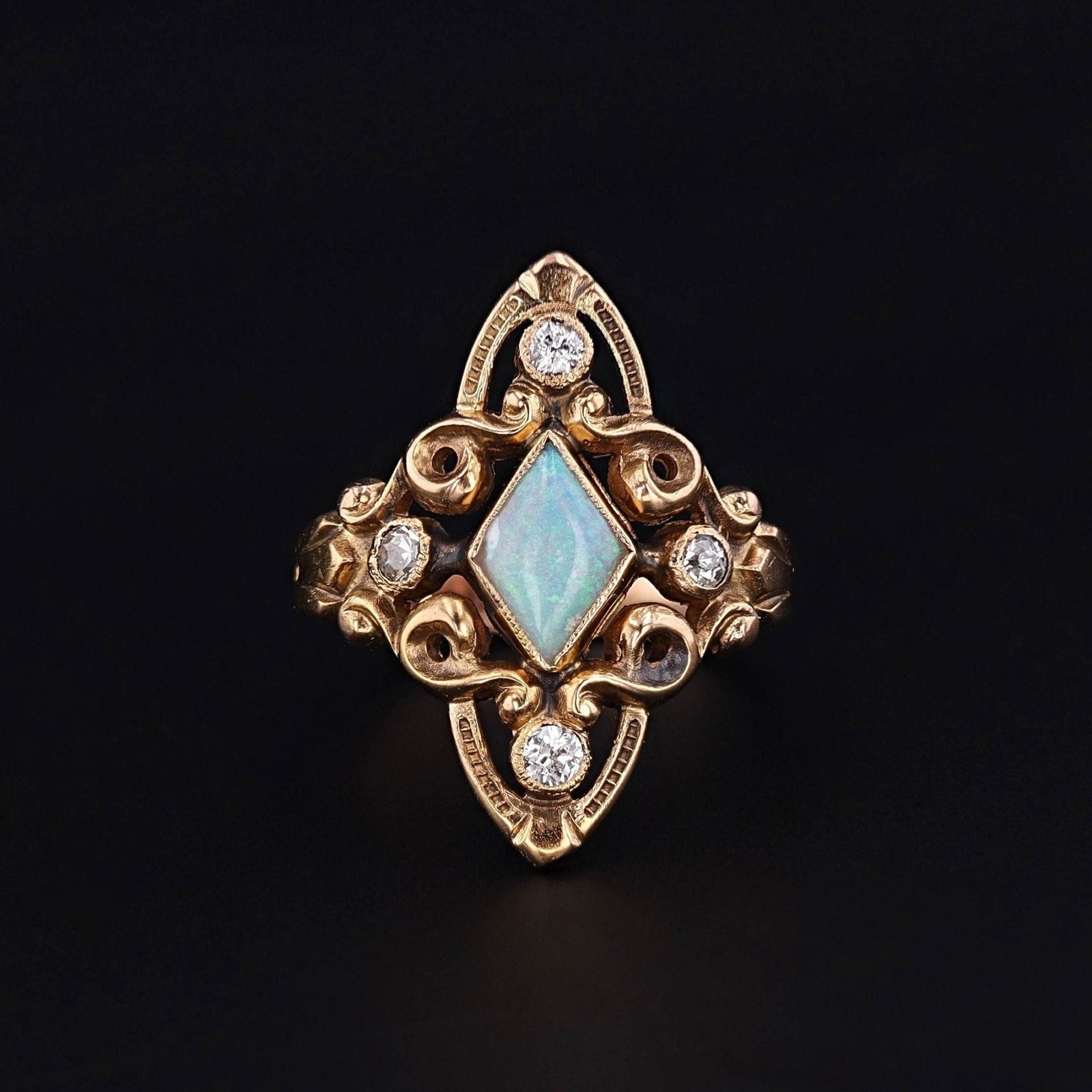 Antique Opal and Diamond Ring of 14k Gold - Trademark Antiques