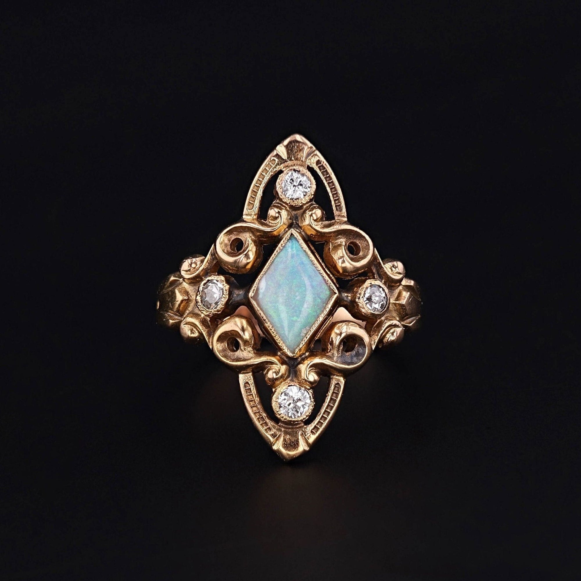 Antique Opal and Diamond Ring of 14k Gold - Trademark Antiques