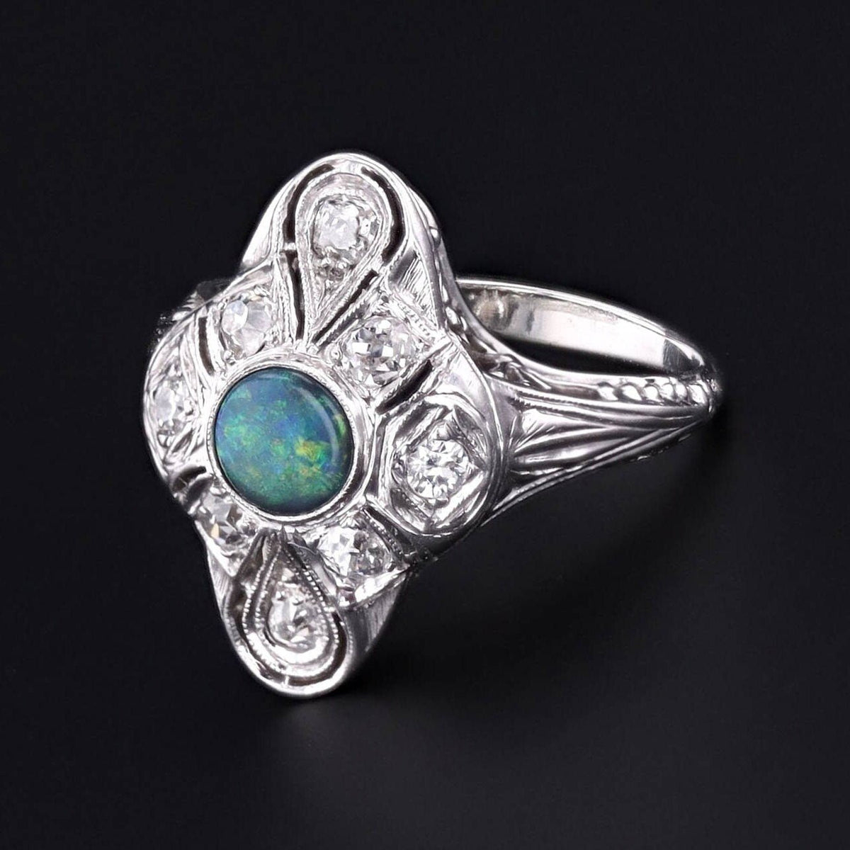 Antique Opal &amp; Diamond Ring | Antique Black Opal Ring - Trademark Antiques