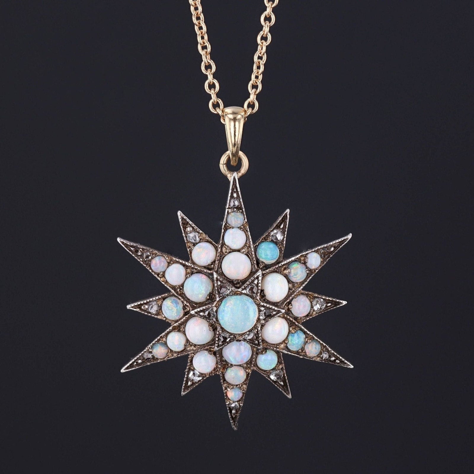 Antique Opal & Diamond Star Pendant | Silver Topped 14k Gold Star Pendant on Optional 14k Chain - Trademark Antiques