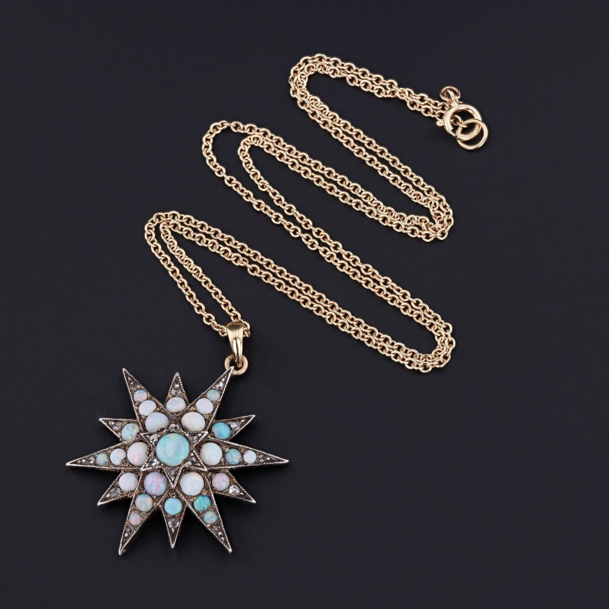 Antique Opal &amp; Diamond Star Pendant | Silver Topped 14k Gold Star Pendant on Optional 14k Chain - Trademark Antiques