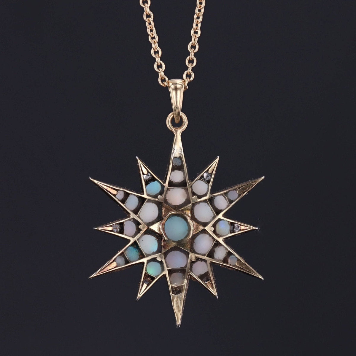 Antique Opal &amp; Diamond Star Pendant | Silver Topped 14k Gold Star Pendant on Optional 14k Chain - Trademark Antiques