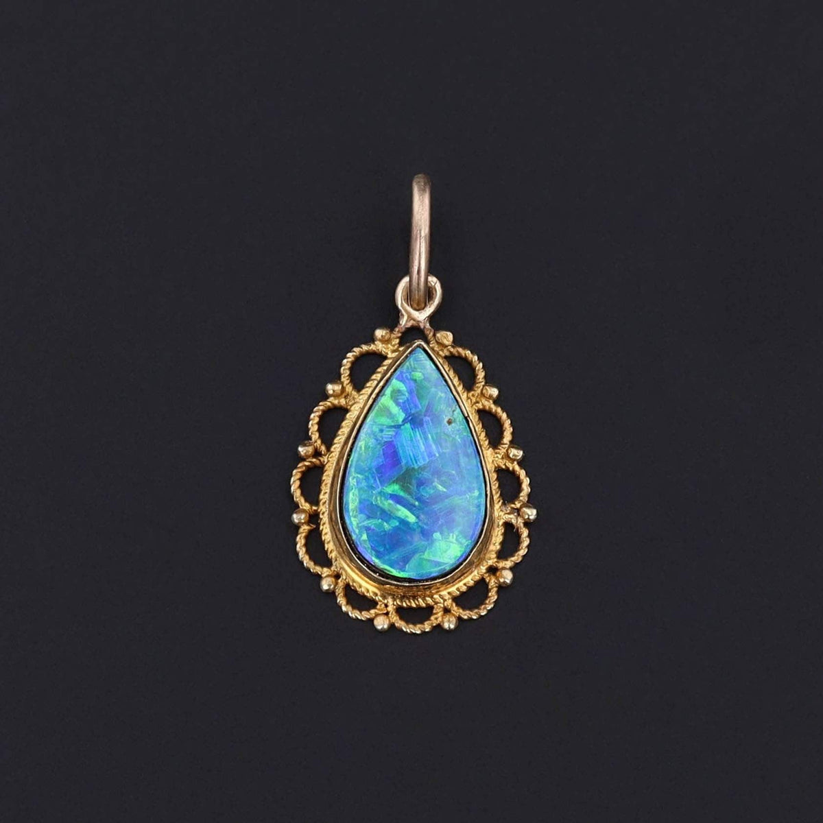 Antique Opal Doublet Conversion Charm of 14k Gold - Trademark Antiques