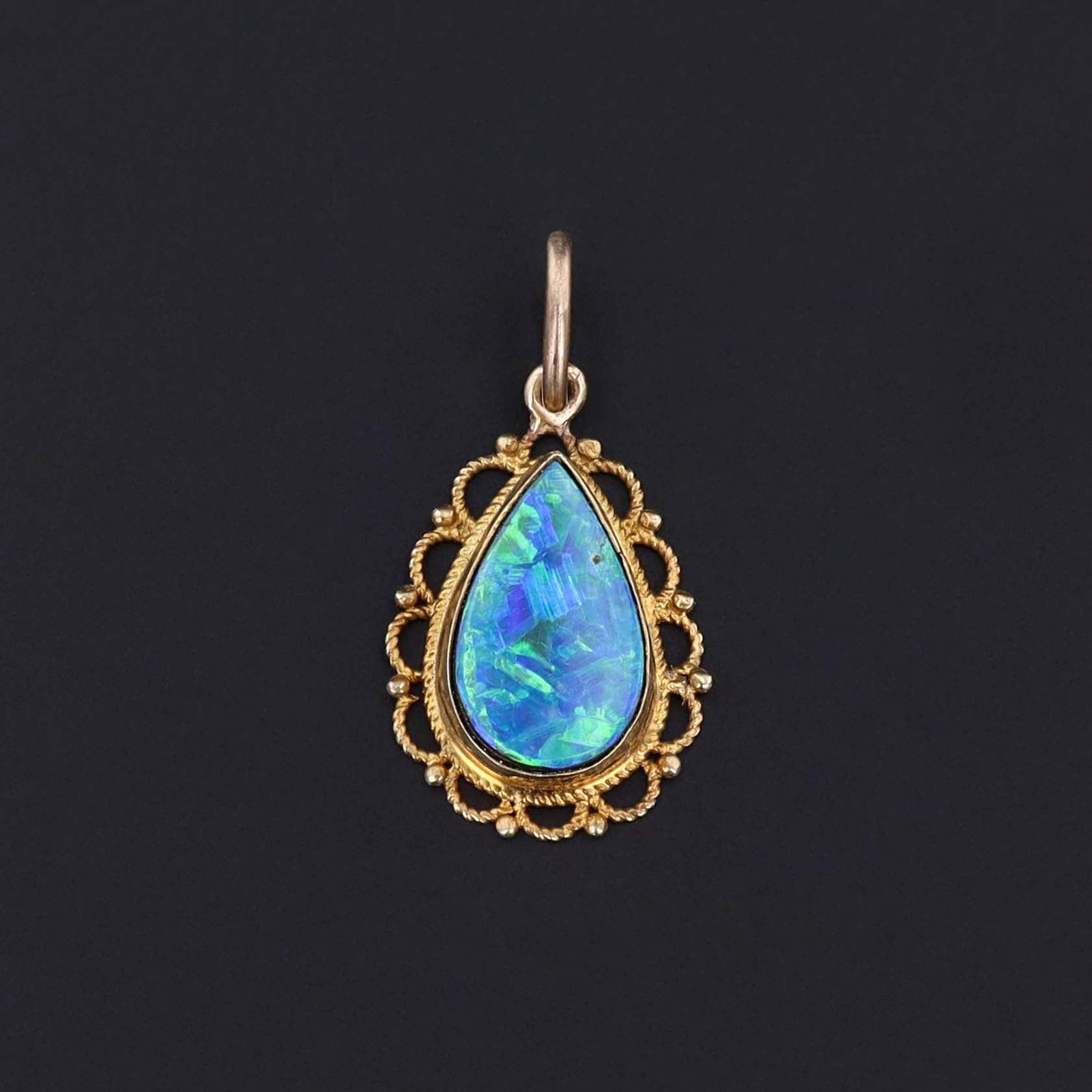 Antique Opal Doublet Conversion Charm of 14k Gold - Trademark Antiques