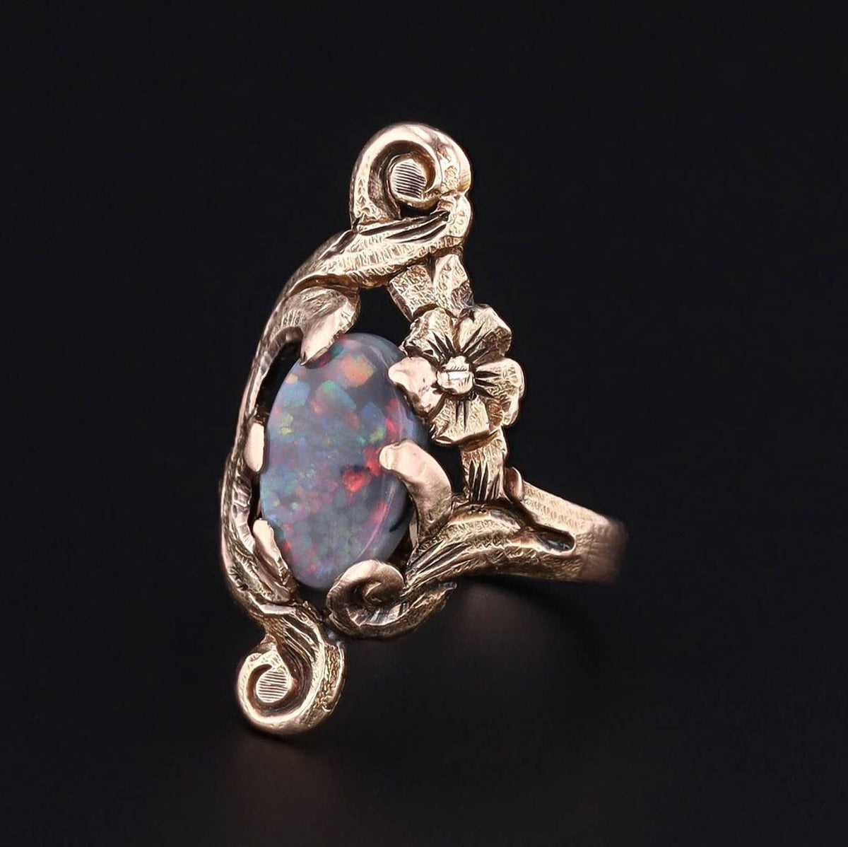 Antique Opal Ring | 10k Gold &amp; Semi - Black Opal Ring - Trademark Antiques
