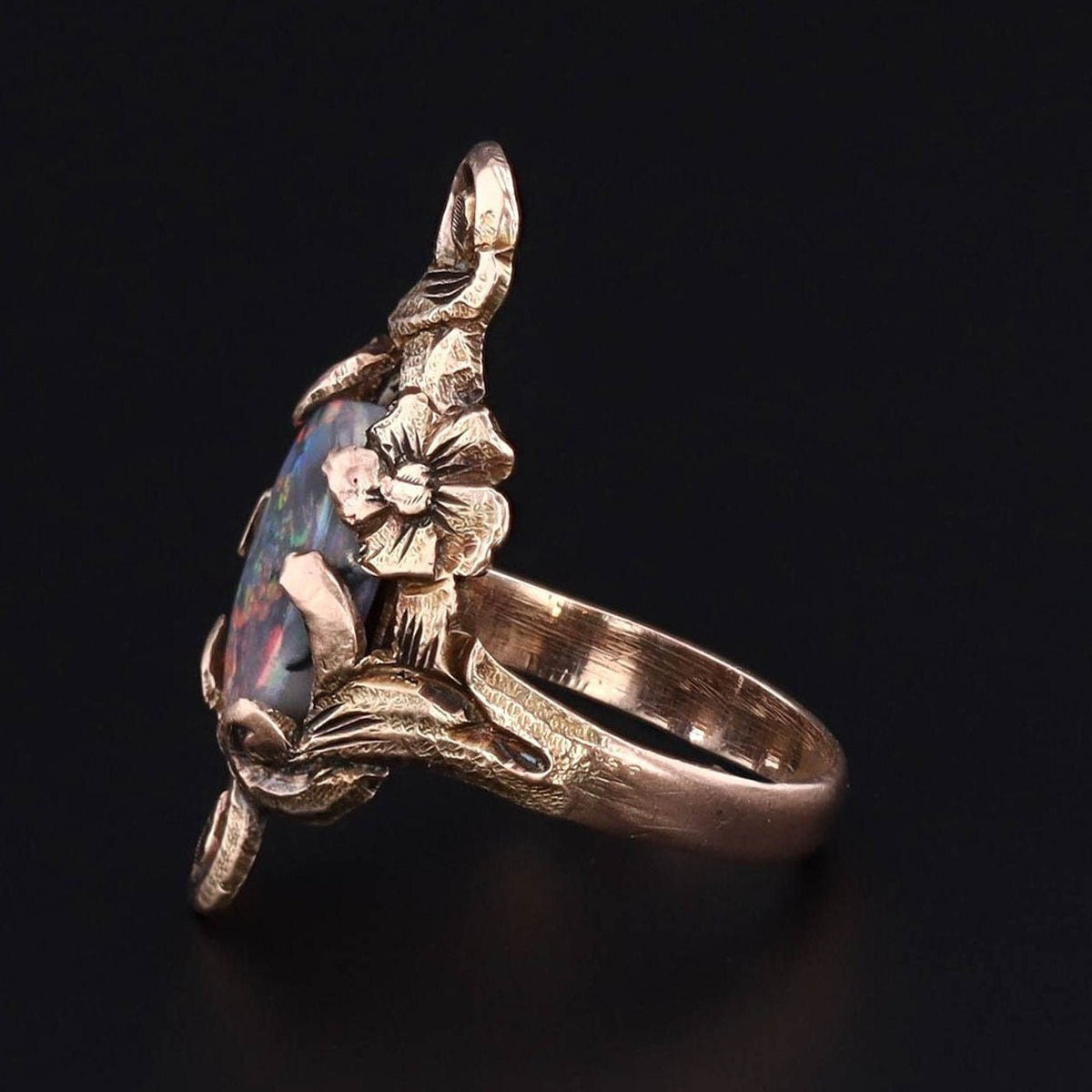 Antique Opal Ring | 10k Gold &amp; Semi - Black Opal Ring - Trademark Antiques