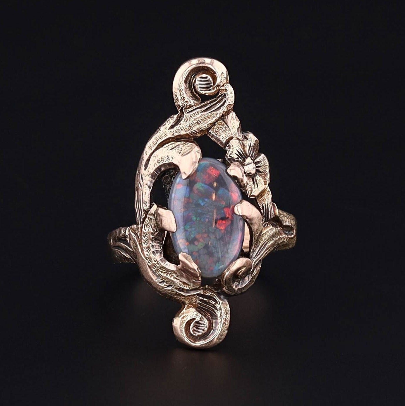 Antique Opal Ring | 10k Gold & Semi - Black Opal Ring - Trademark Antiques