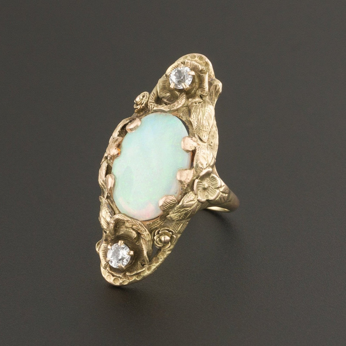 Antique Opal Ring | Opal &amp; White Sapphire Ring - Trademark Antiques