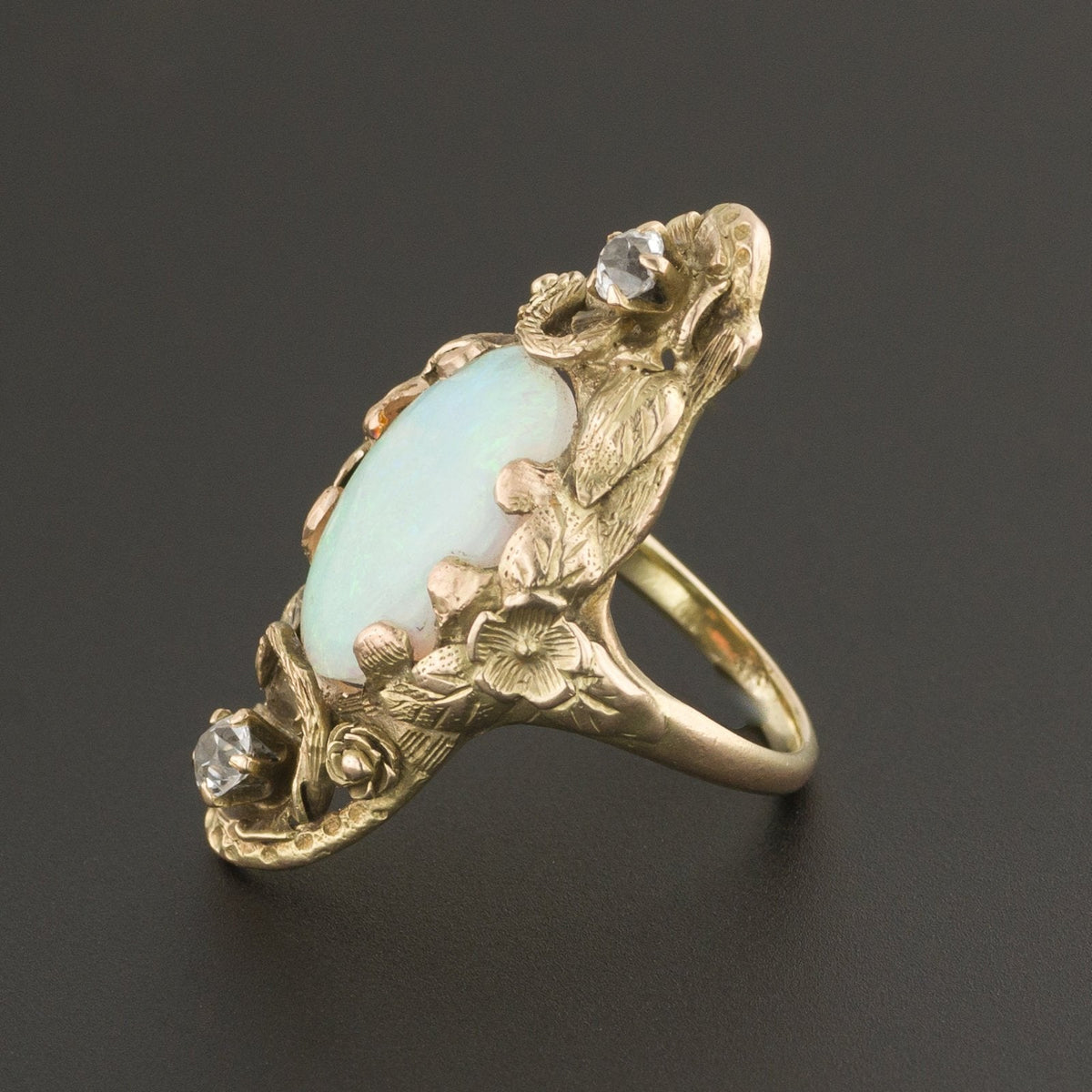 Antique Opal Ring | Opal &amp; White Sapphire Ring - Trademark Antiques