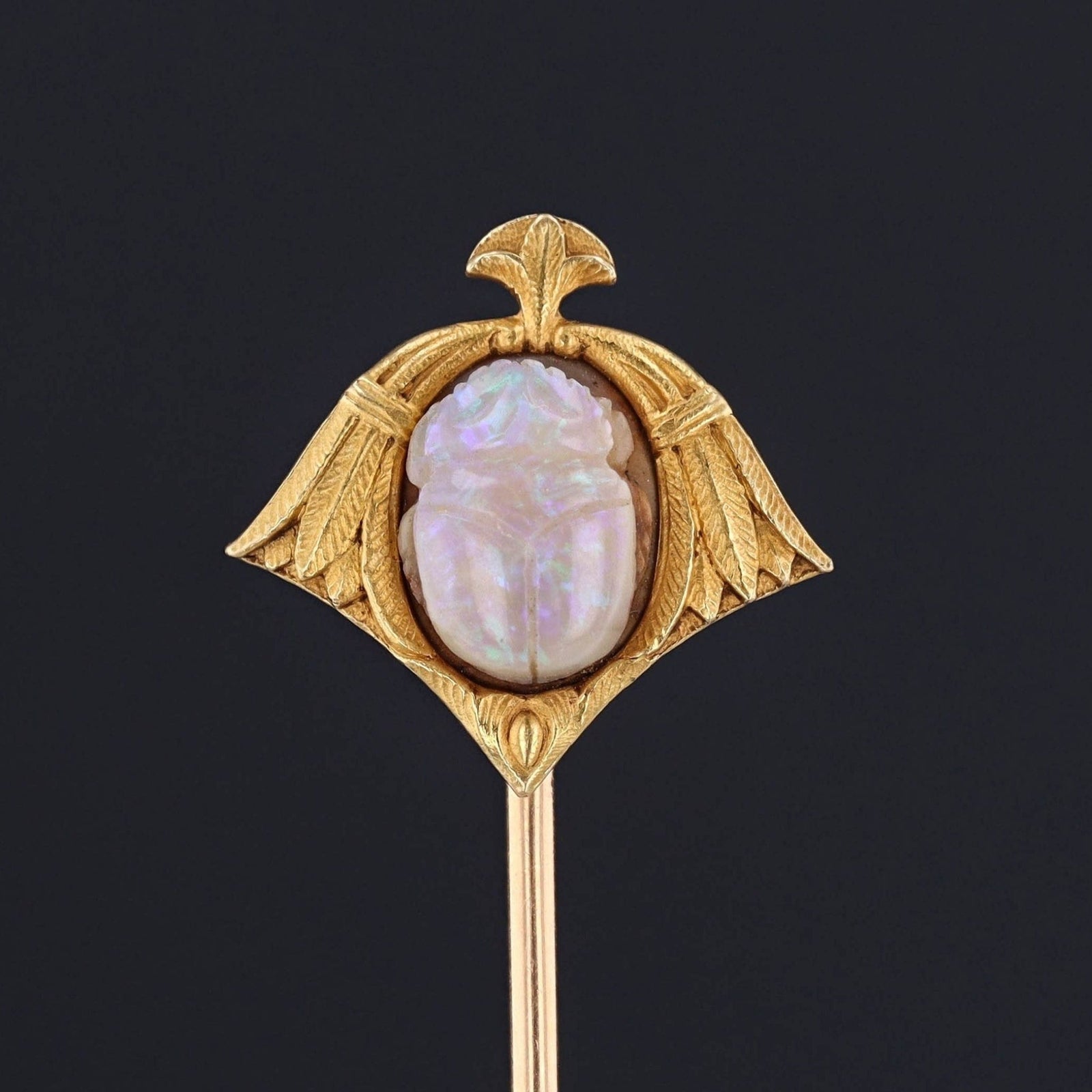 Antique Opal Scarab Stick Pin | Antique Egyptian Revival Stick Pin - Trademark Antiques