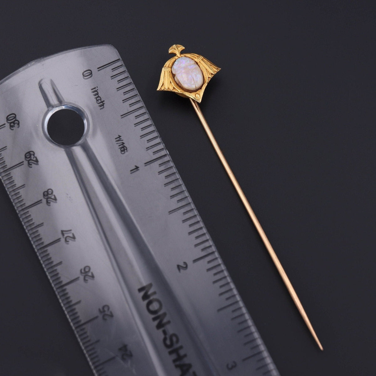 Antique Opal Scarab Stick Pin | Antique Egyptian Revival Stick Pin - Trademark Antiques