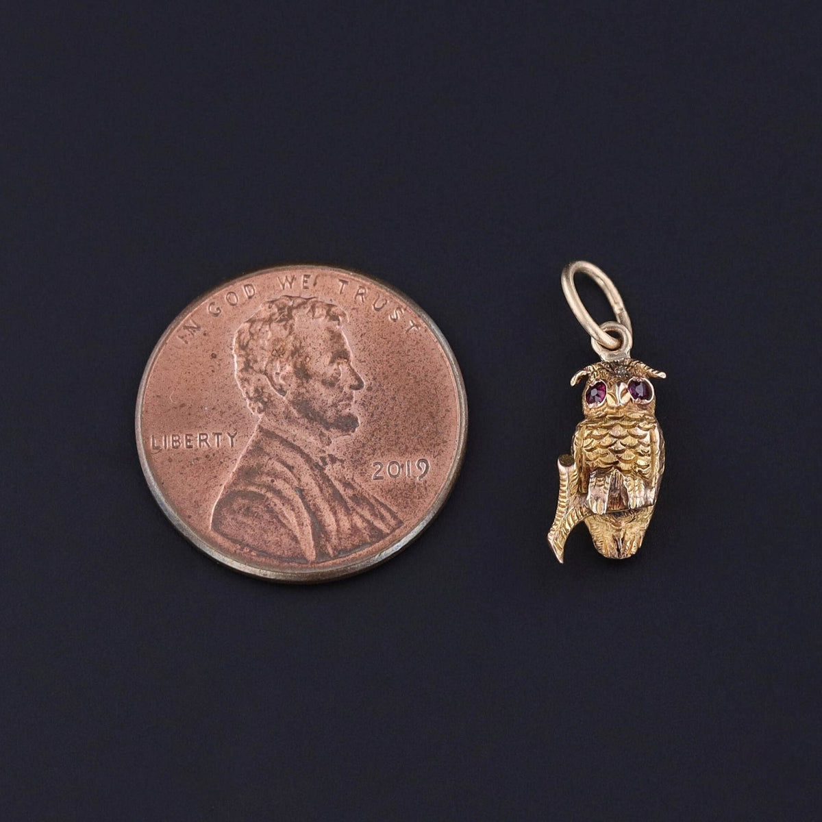 Antique Owl Charm of 14k Gold - Trademark Antiques