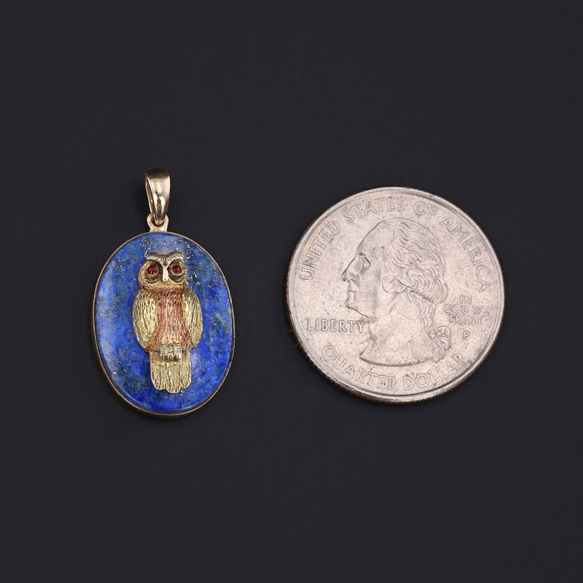 Antique Owl on Lapis Conversion Pendant - Trademark Antiques
