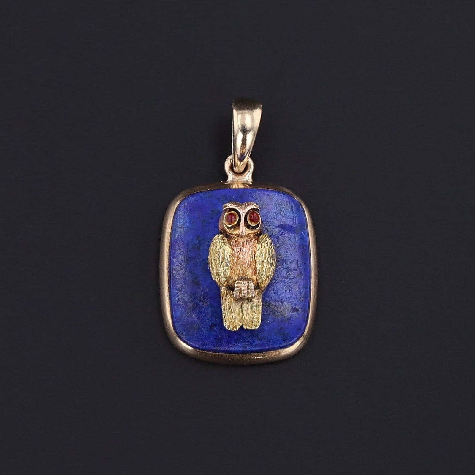 Antique Owl on Lapis Conversion Pendant - Trademark Antiques