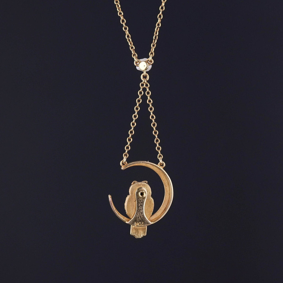 Antique Owl on Moon Necklace of 9ct Gold - Trademark Antiques