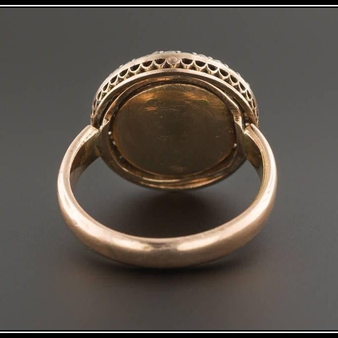 Antique Painted Portrait Ring | Hand Painted Portrait Ring with Diamonds - Trademark Antiques