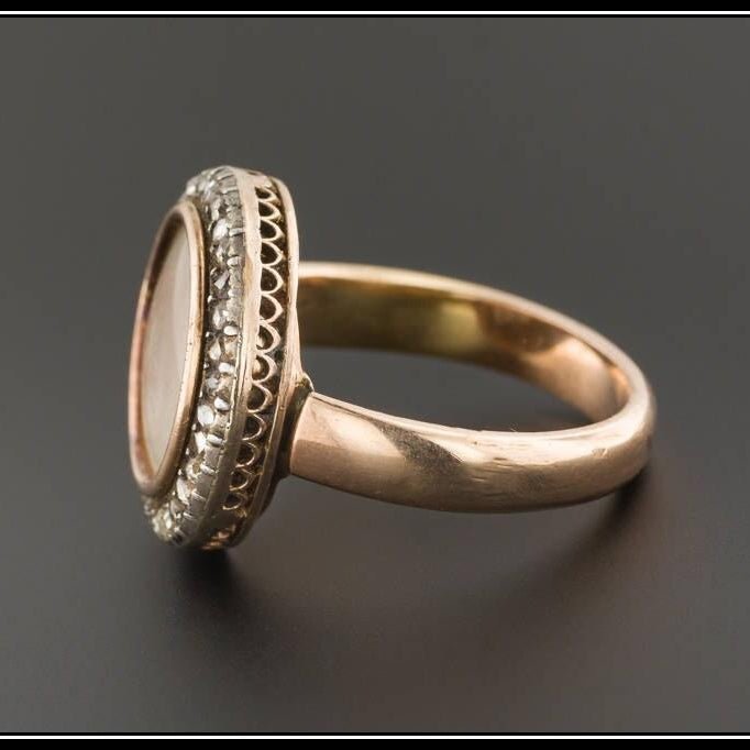 Antique Painted Portrait Ring | Hand Painted Portrait Ring with Diamonds - Trademark Antiques