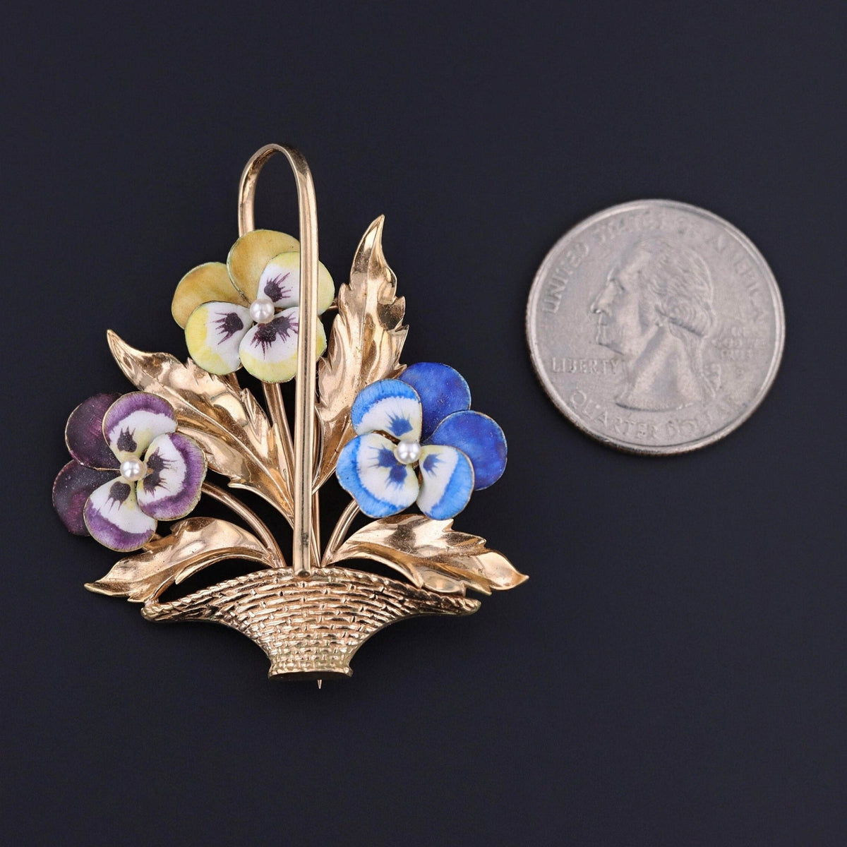 Antique Pansy Basket of 14k Gold - Trademark Antiques