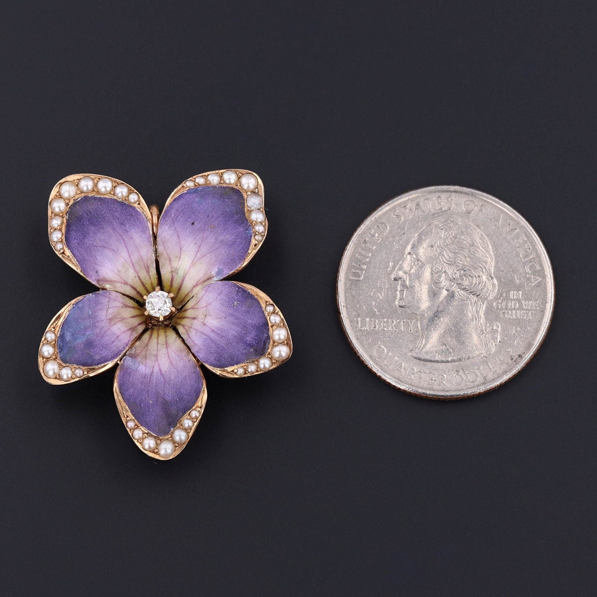 Antique Pansy Brooch and Pendant | Antique Enamel Pansy with Pearls &amp; Diamond - Trademark Antiques