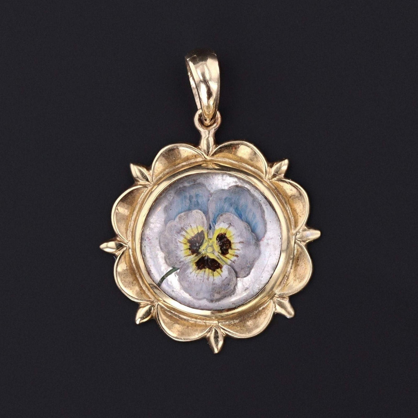 Antique Pansy Charm | Antique Reverse Painted Crystal Pansy Charm - Trademark Antiques