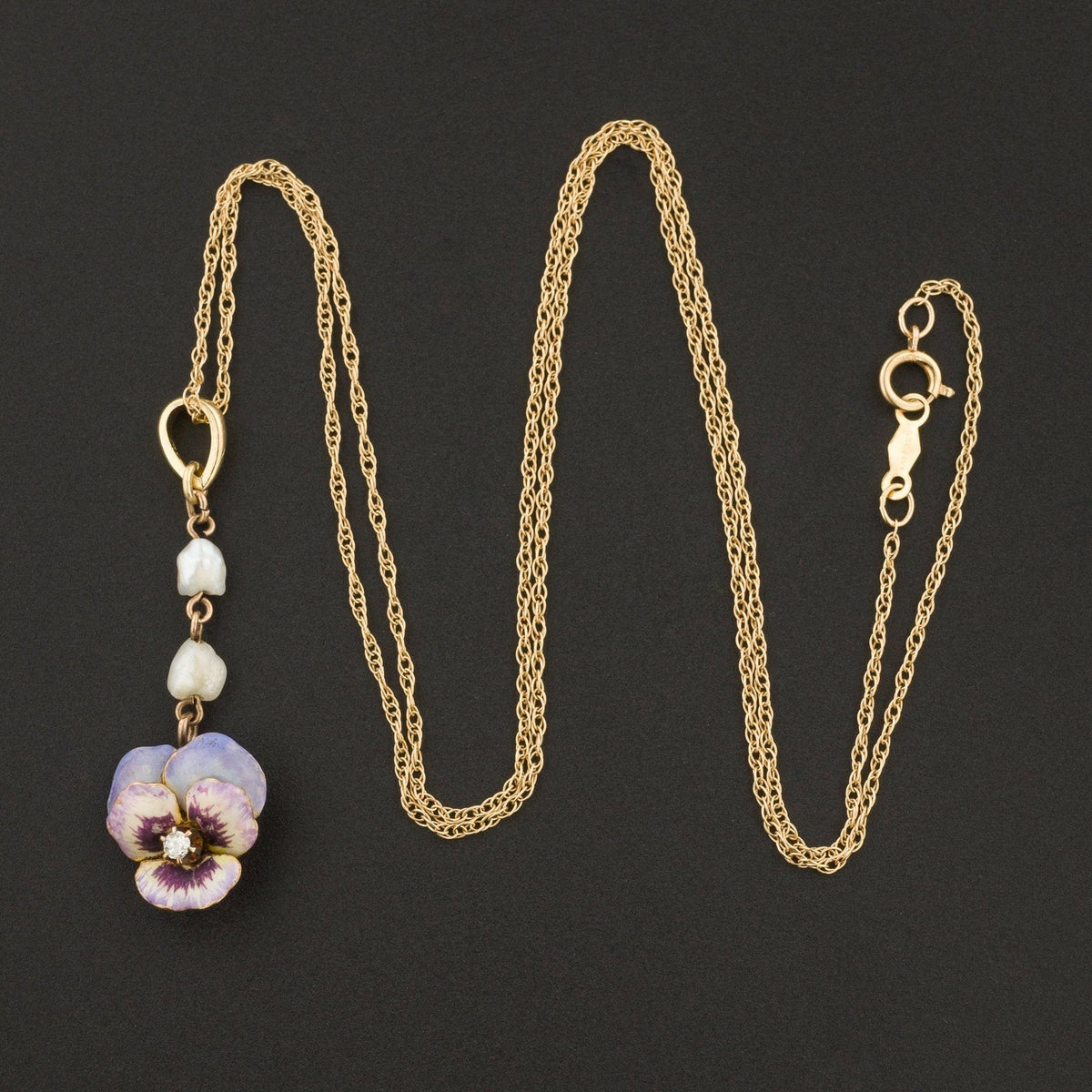 Antique Pansy Necklace | Diamond Pansy with Pearl - Trademark Antiques