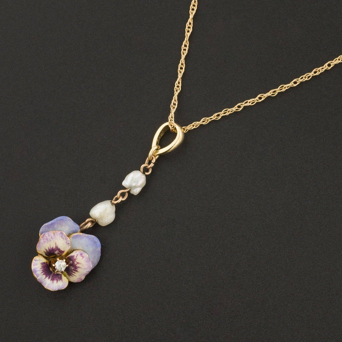 Antique Pansy Necklace | Diamond Pansy with Pearl - Trademark Antiques