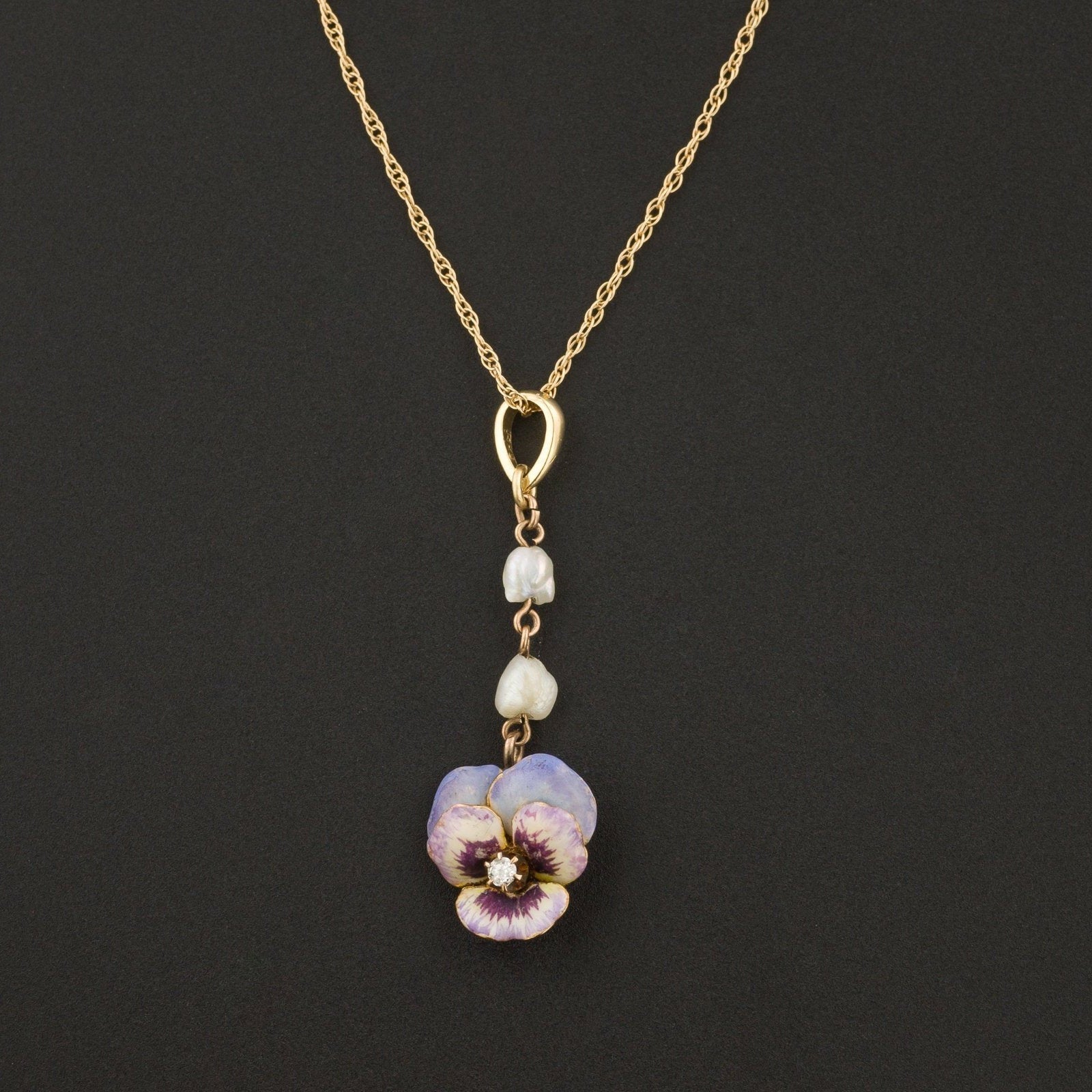 Antique Pansy Necklace | Diamond Pansy with Pearl - Trademark Antiques