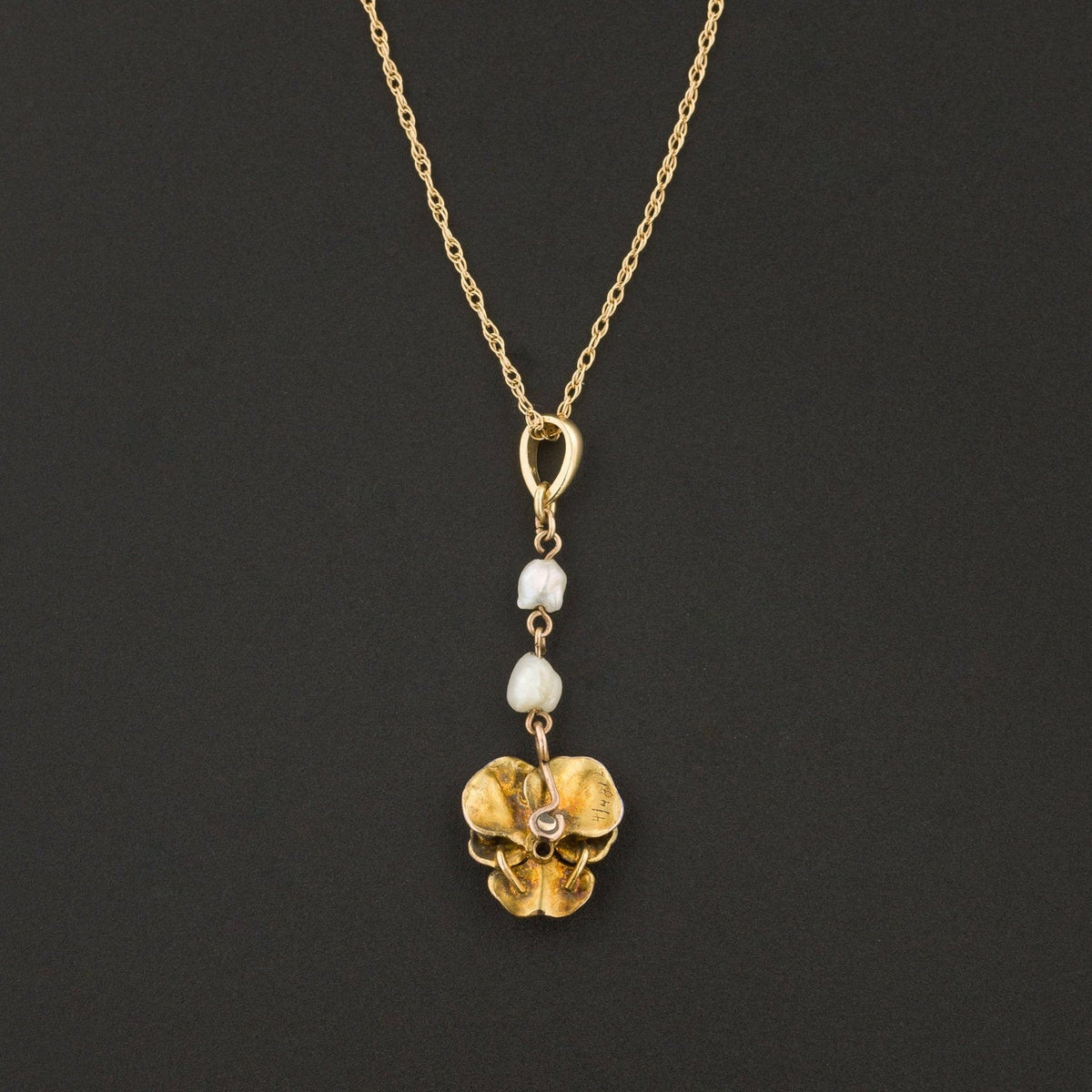 Antique Pansy Necklace | Diamond Pansy with Pearl - Trademark Antiques