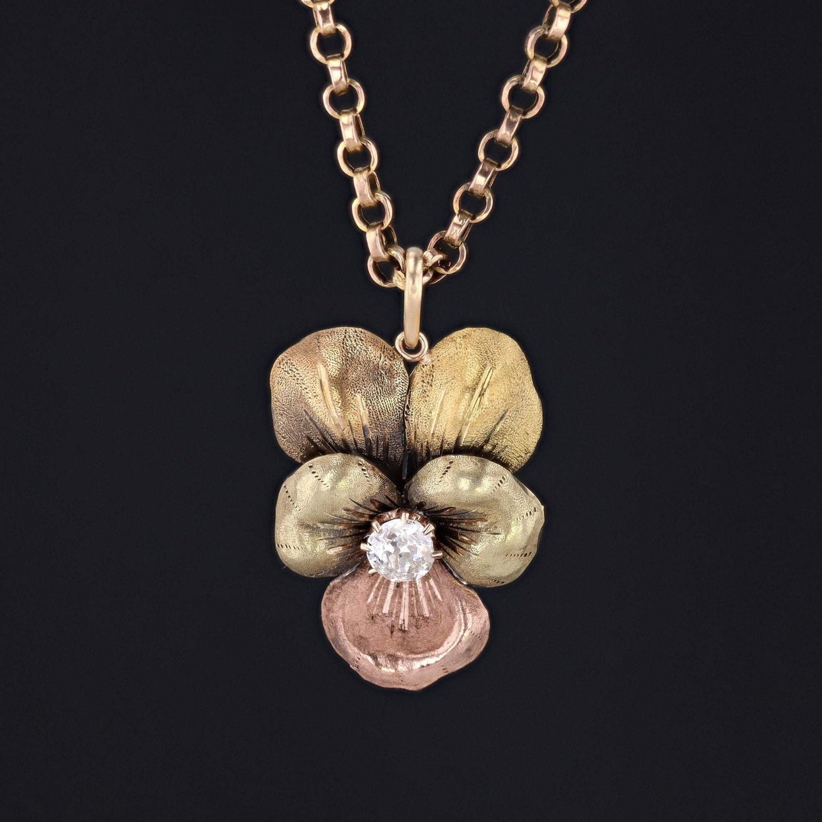 Antique Pansy Pendant | Diamond Pansy Pendant - Trademark Antiques