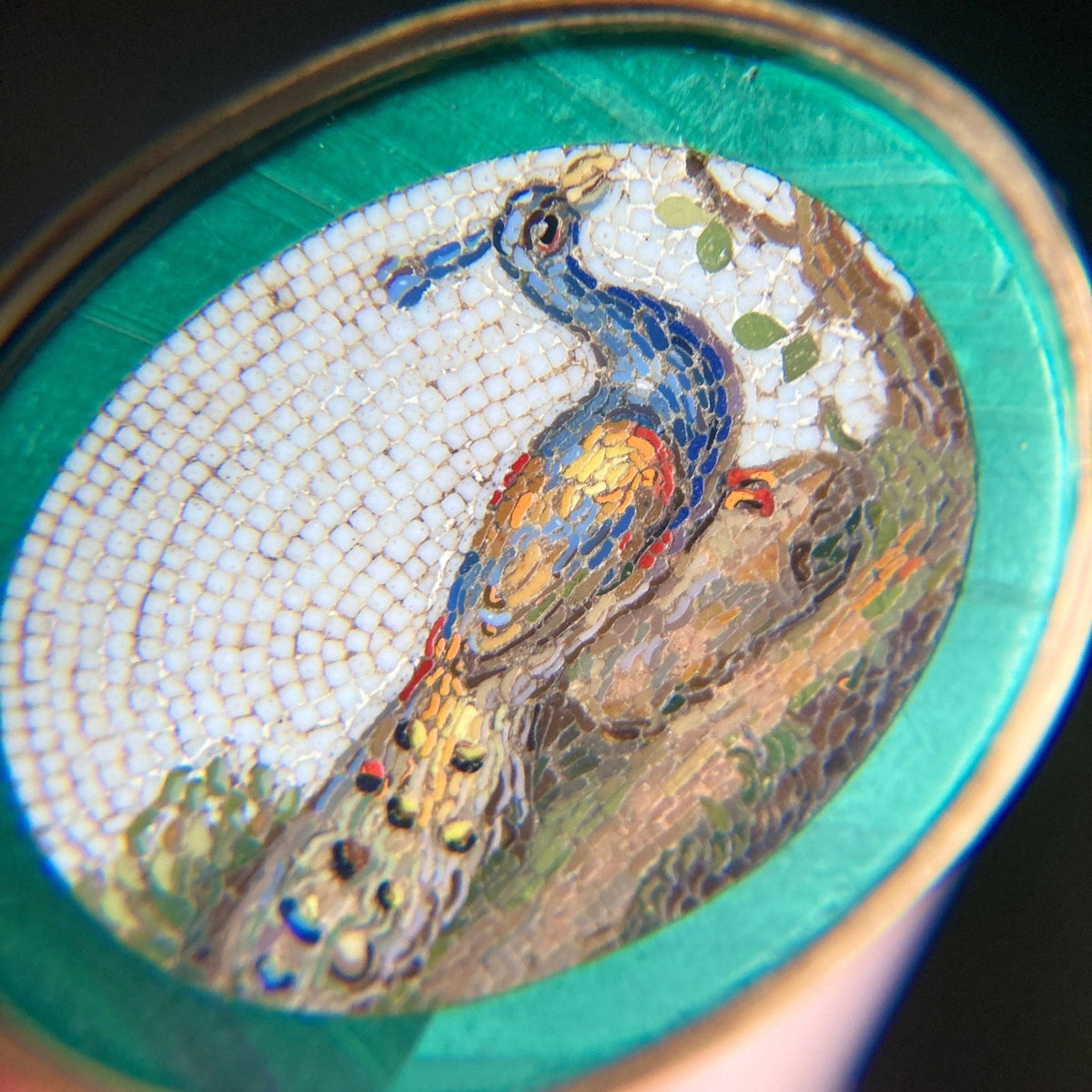 Antique Peacock Micromosaic Brooch of 9ct Gold - Trademark Antiques