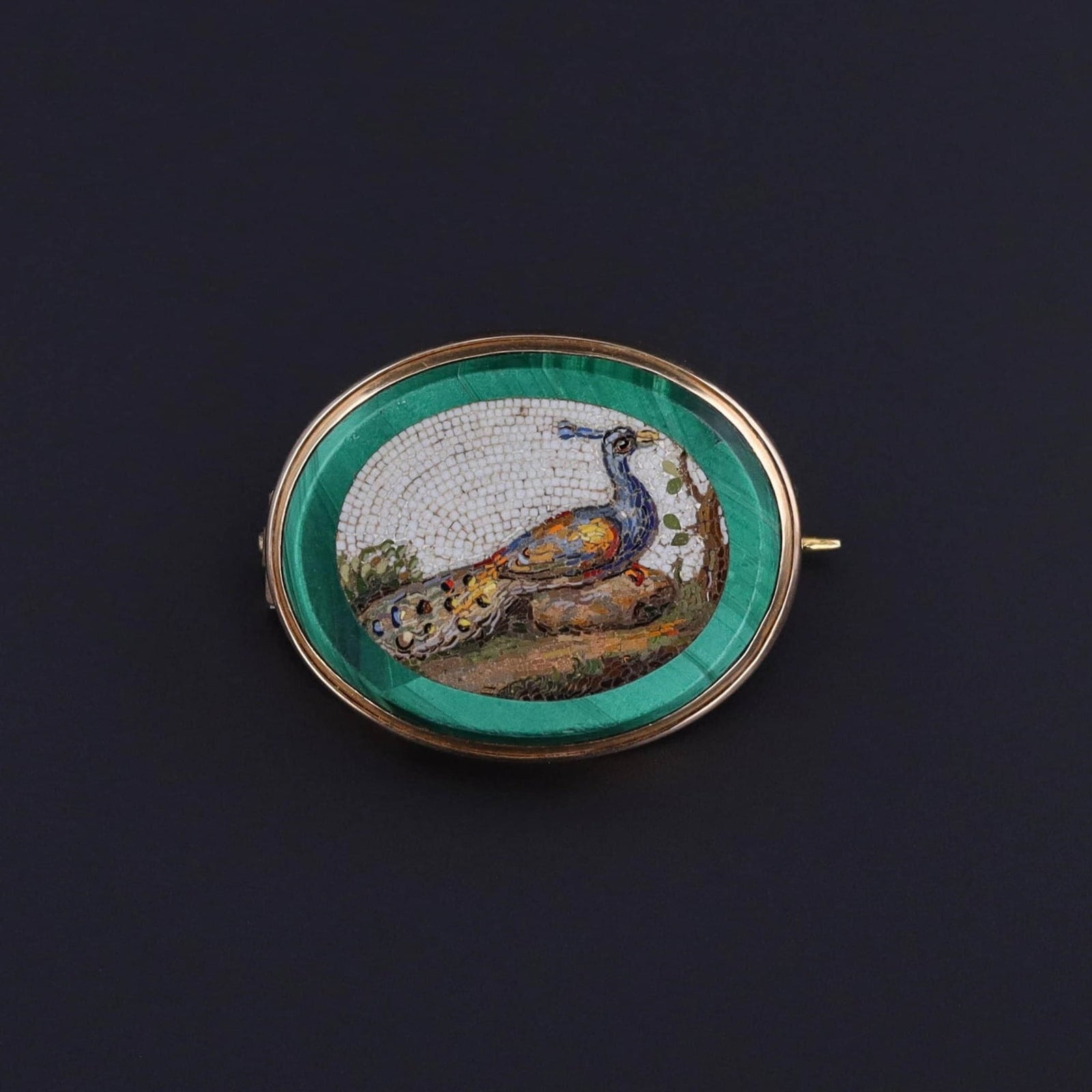 Antique Peacock Micromosaic Brooch of 9ct Gold - Trademark Antiques