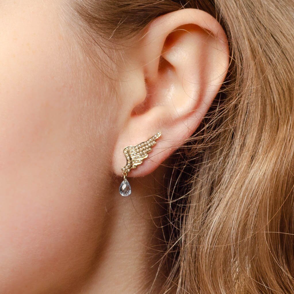 Antique Pearl and Aquamarine Wing Conversion Earrings of 14K Gold - Trademark Antiques