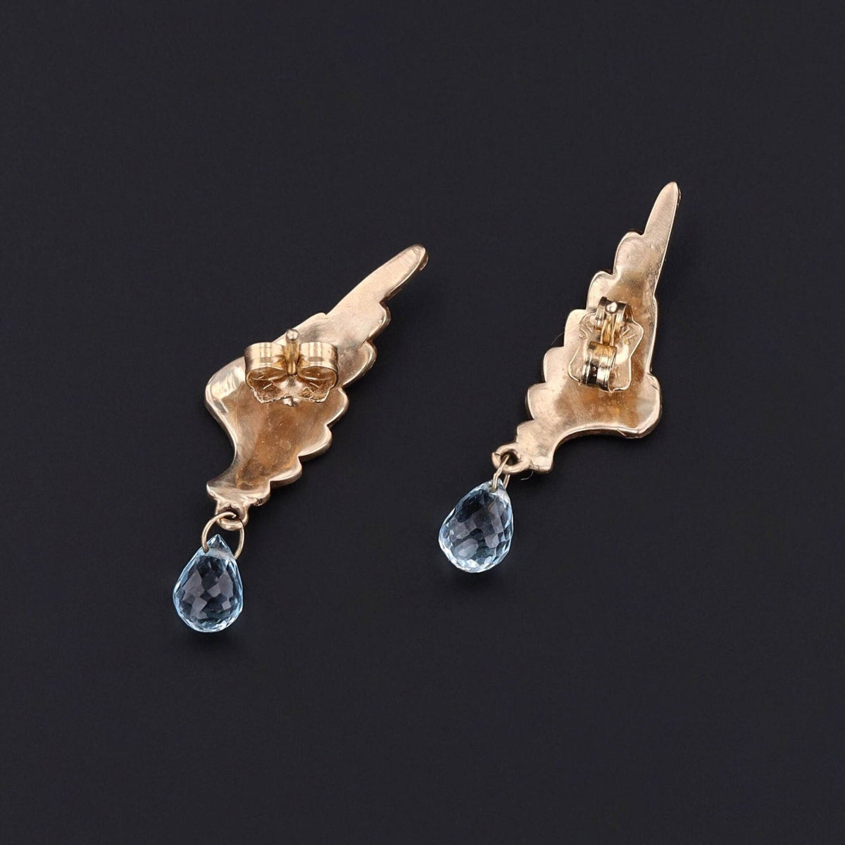 Antique Pearl and Aquamarine Wing Conversion Earrings of 14K Gold - Trademark Antiques