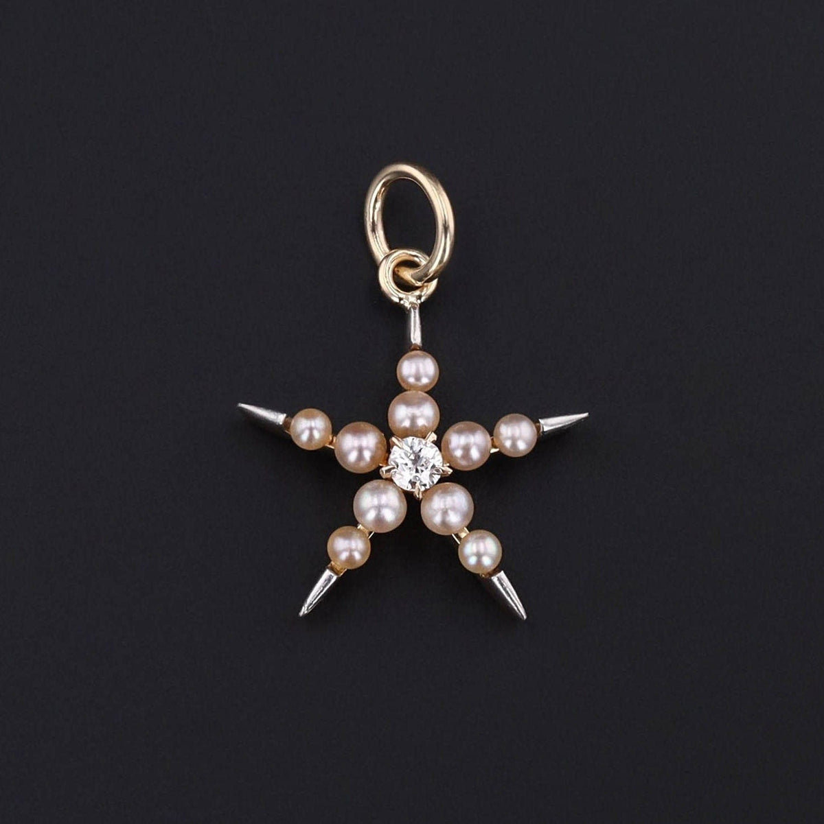 Antique Pearl and Diamond Star Conversion Charm Platinum Topped 14k Gold - Trademark Antiques
