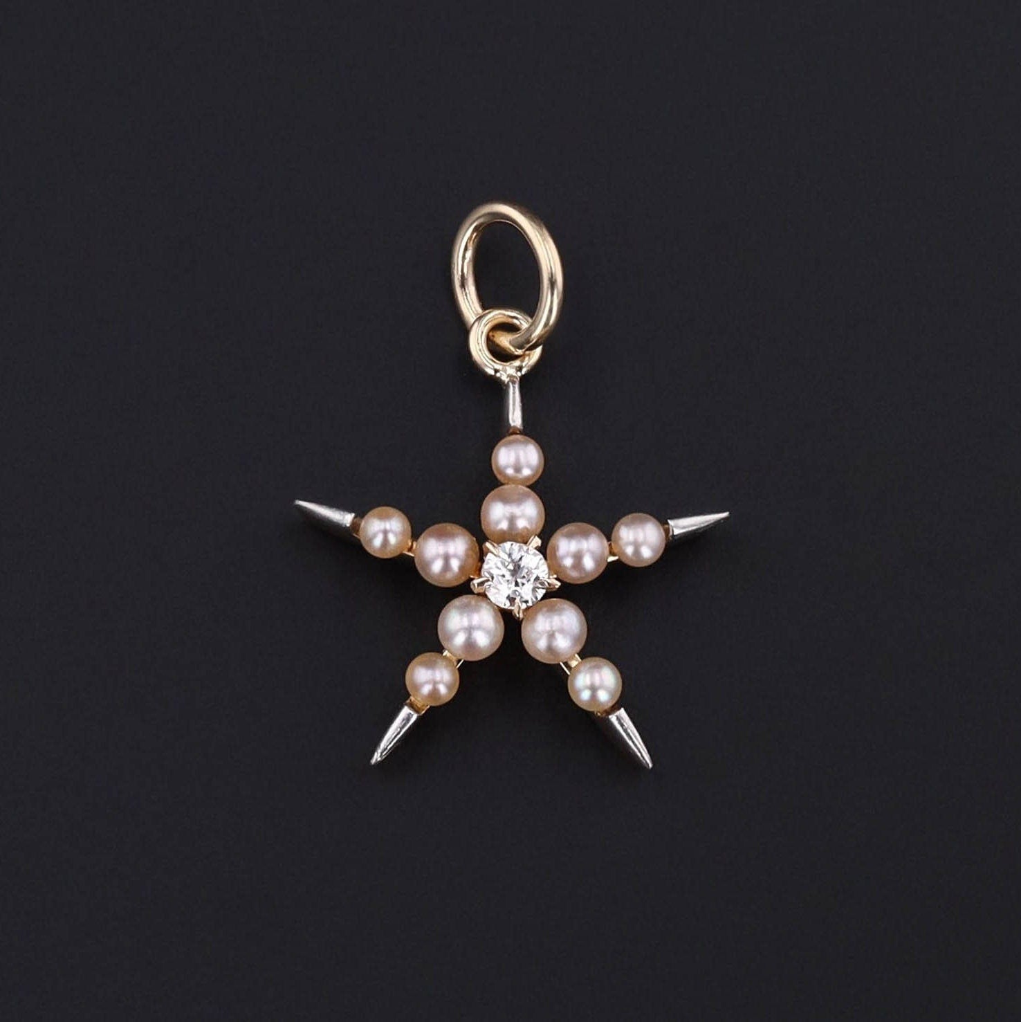 Antique Pearl and Diamond Star Conversion Charm Platinum Topped 14k Gold - Trademark Antiques