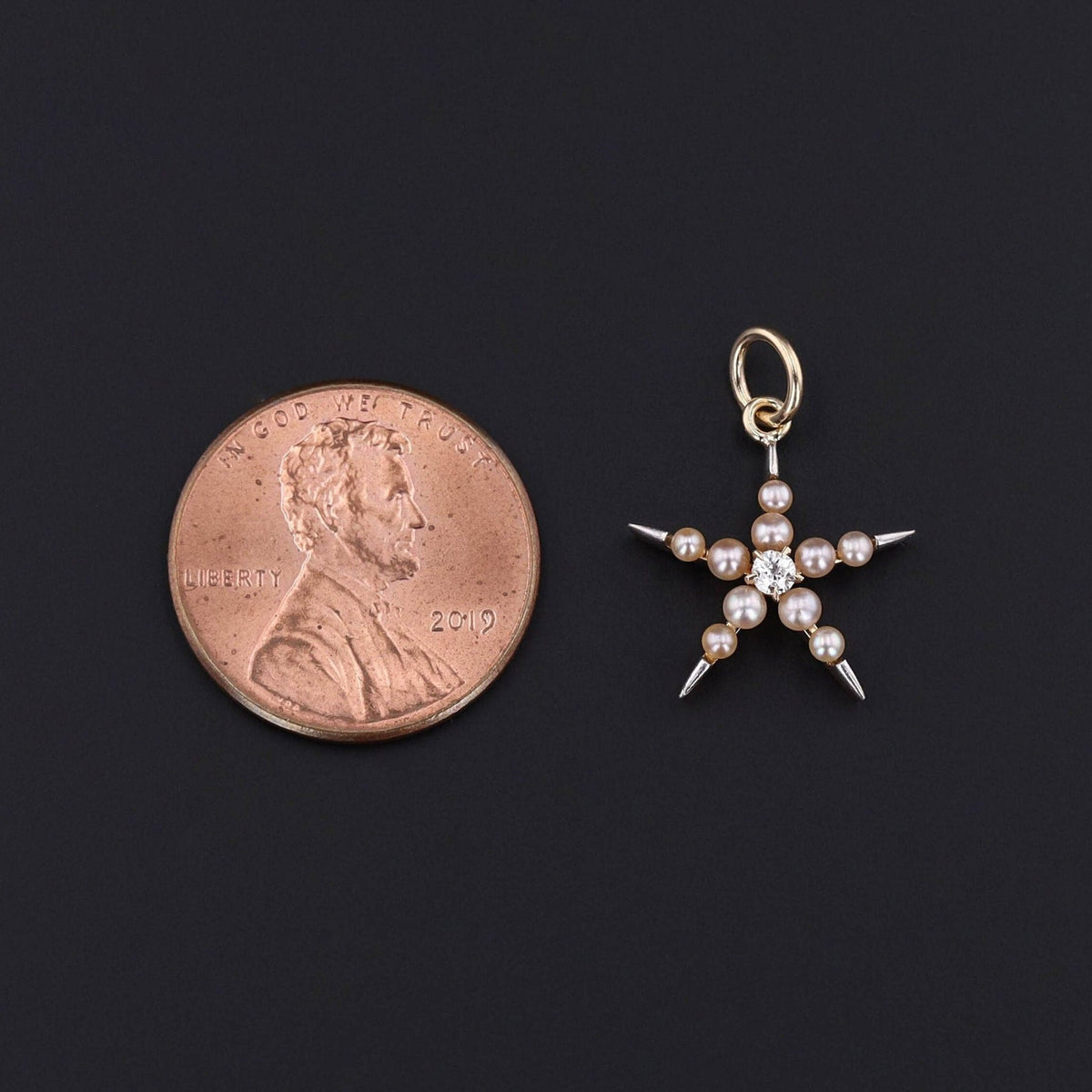Antique Pearl and Diamond Star Conversion Charm Platinum Topped 14k Gold - Trademark Antiques
