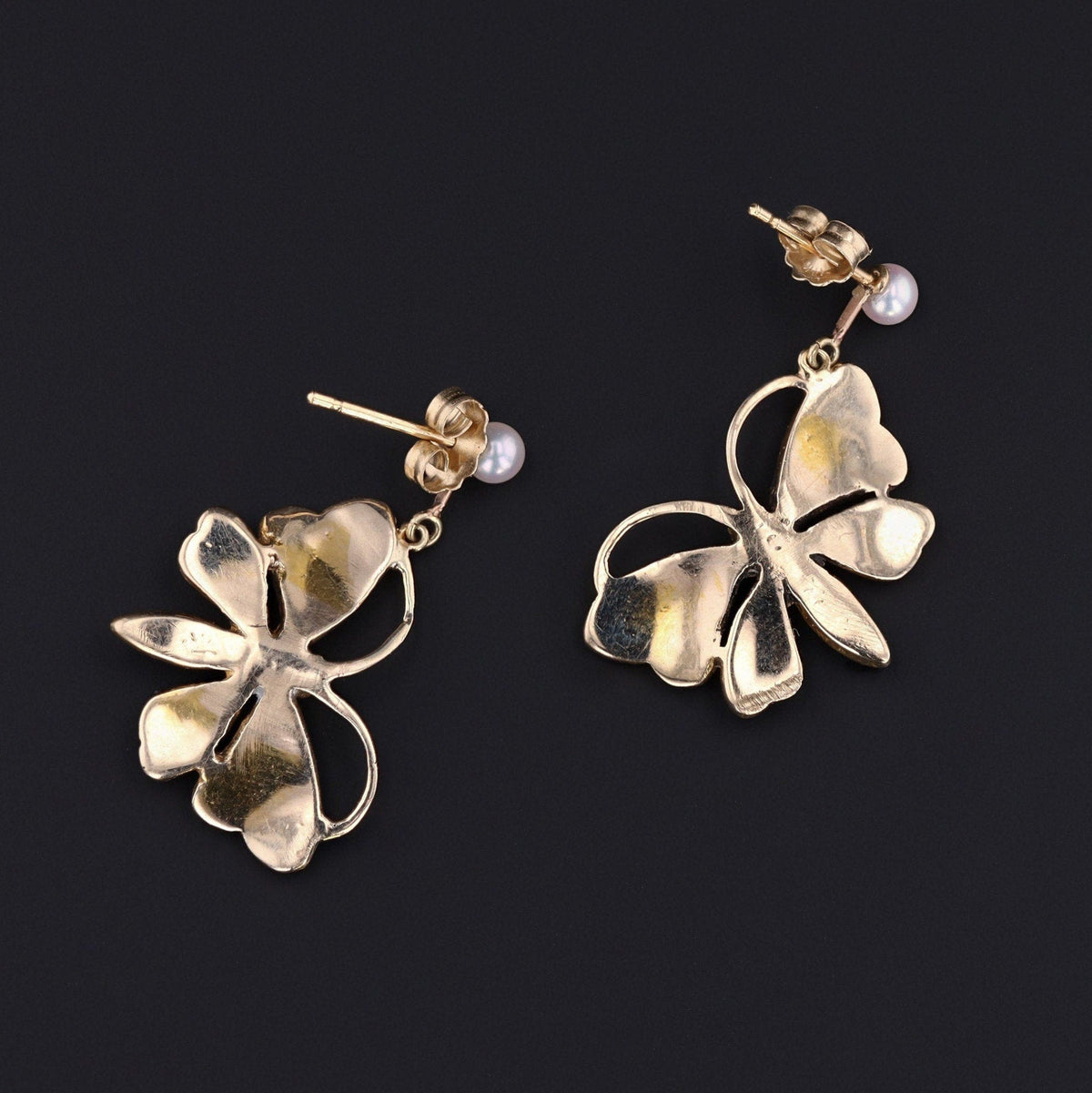 Antique Pearl and Turquoise Butterfly Conversion Earrings of 14k Gold - Trademark Antiques