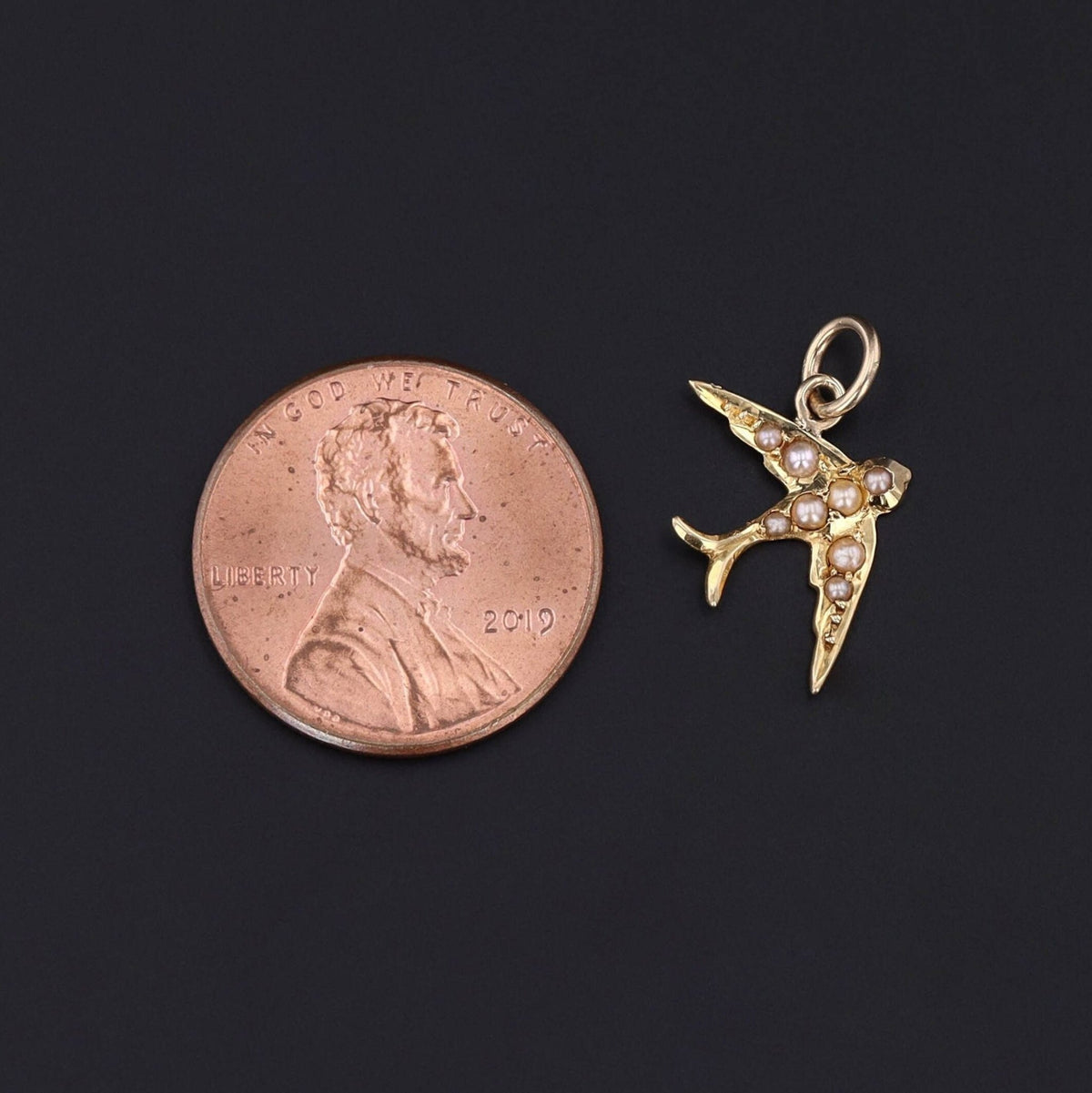 Antique Pearl Bird Charm of 14k Gold - Trademark Antiques