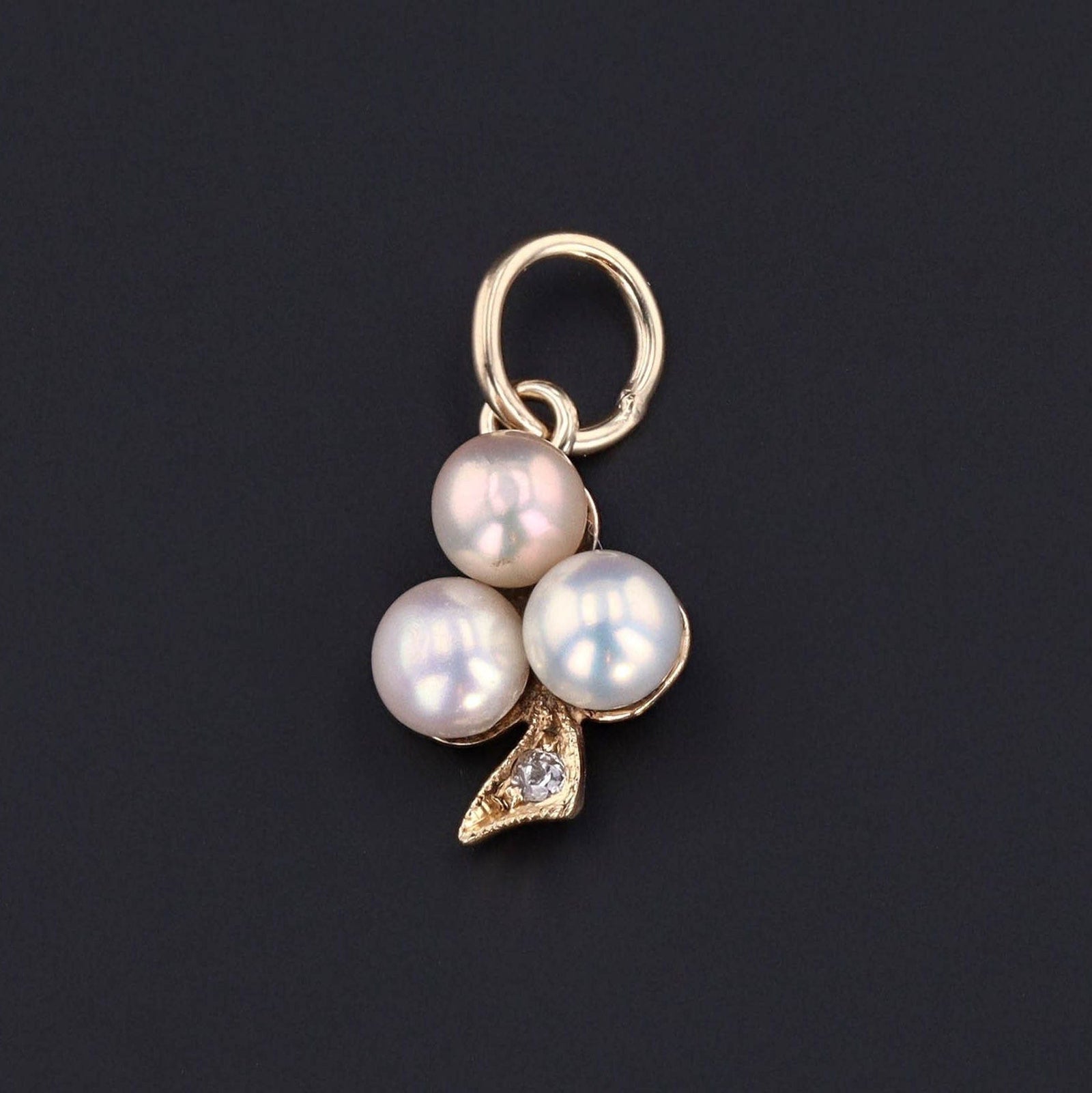 Antique Pearl Clover Charm of 14k Gold - Trademark Antiques