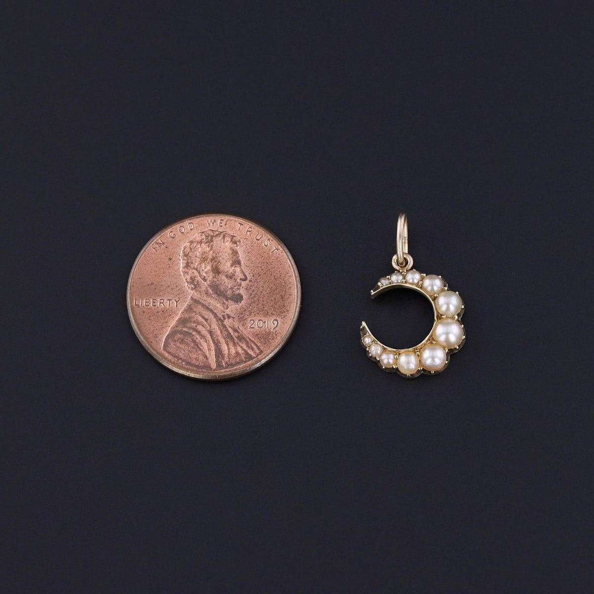 Antique Pearl Crescent Charm of 15k Gold - Trademark Antiques