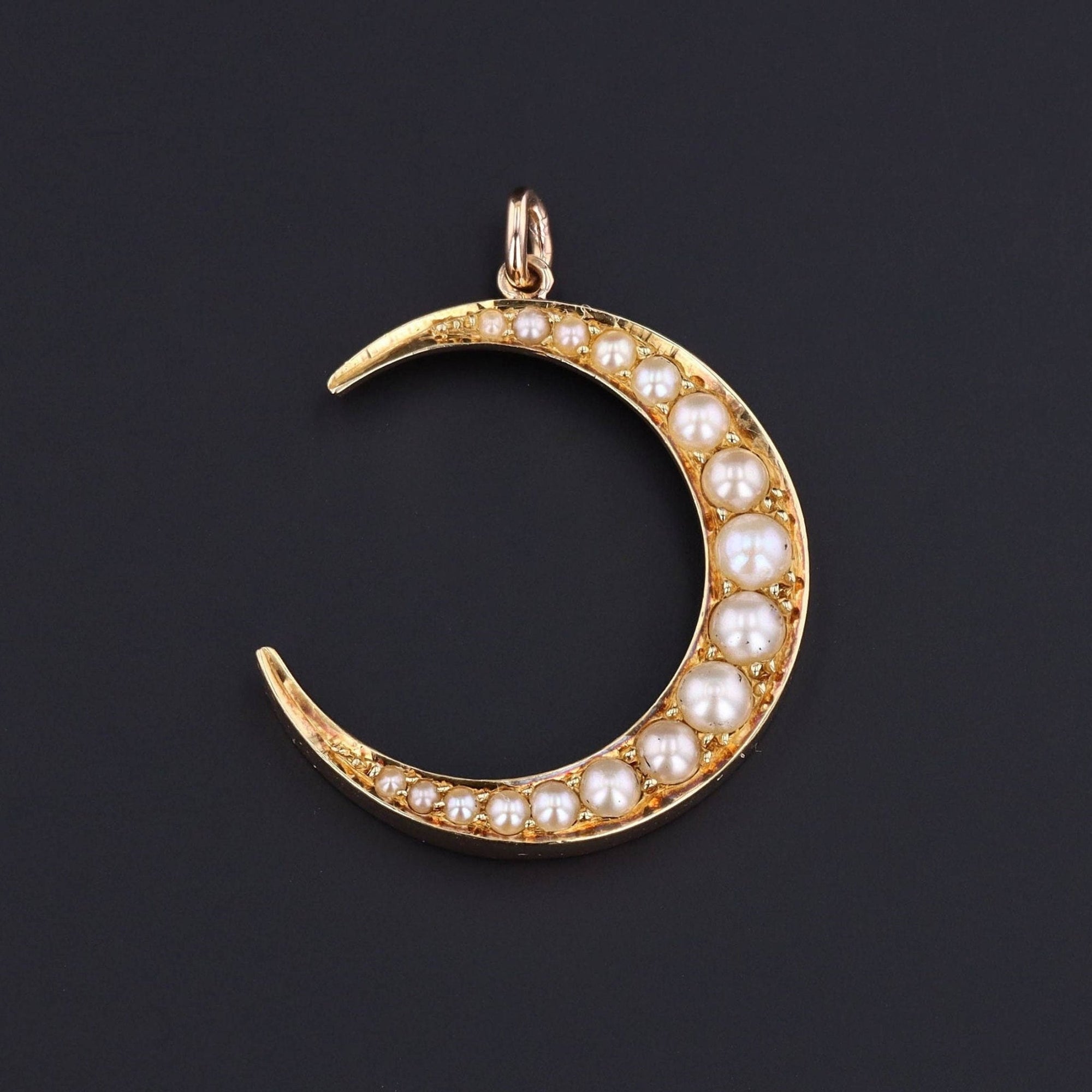Antique Pearl Crescent Pendant of 14k Gold - Trademark Antiques
