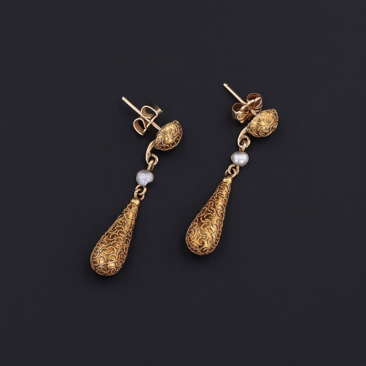 Antique Pearl Dangle Earrings of 10k Gold - Trademark Antiques