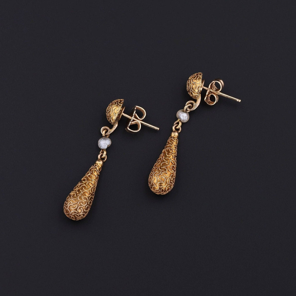 Antique Pearl Dangle Earrings of 10k Gold - Trademark Antiques