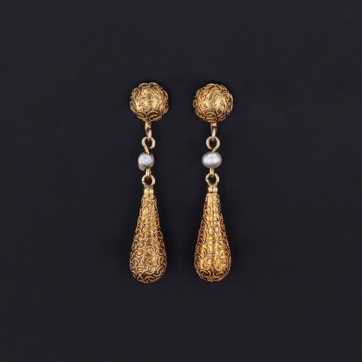 Antique Pearl Dangle Earrings of 10k Gold - Trademark Antiques