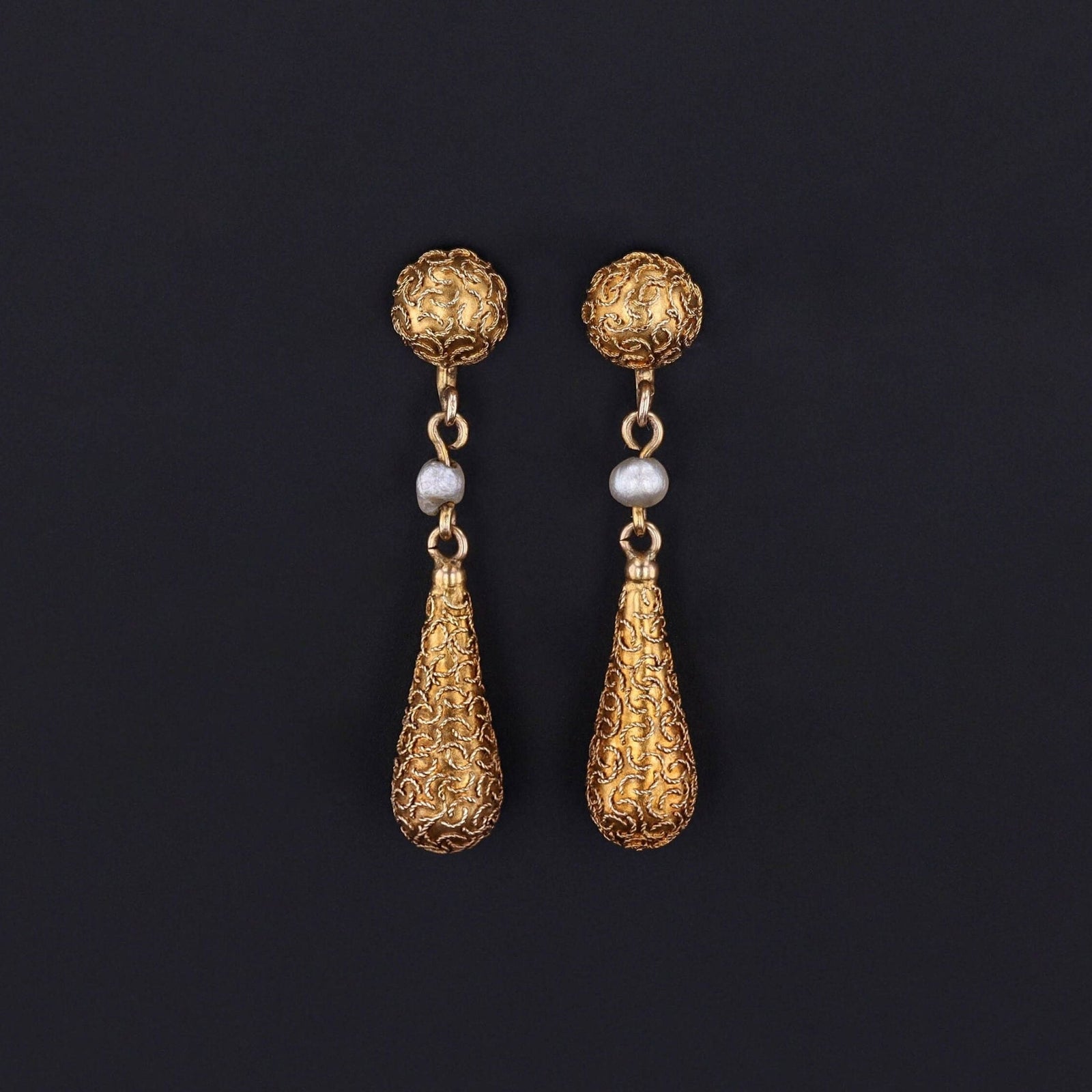 Antique Pearl Dangle Earrings of 10k Gold - Trademark Antiques