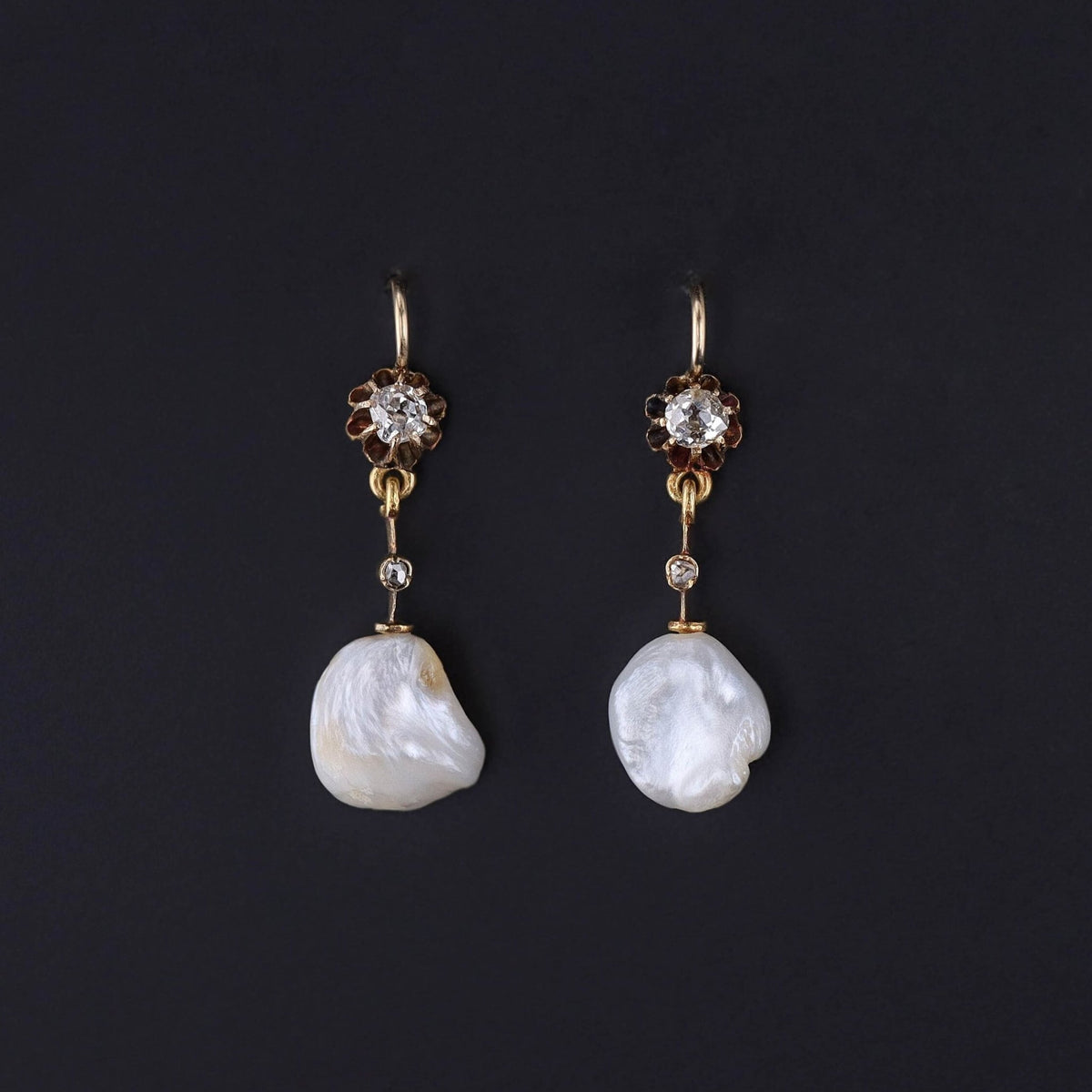 Antique Pearl &amp; Diamond Earrings - Trademark Antiques